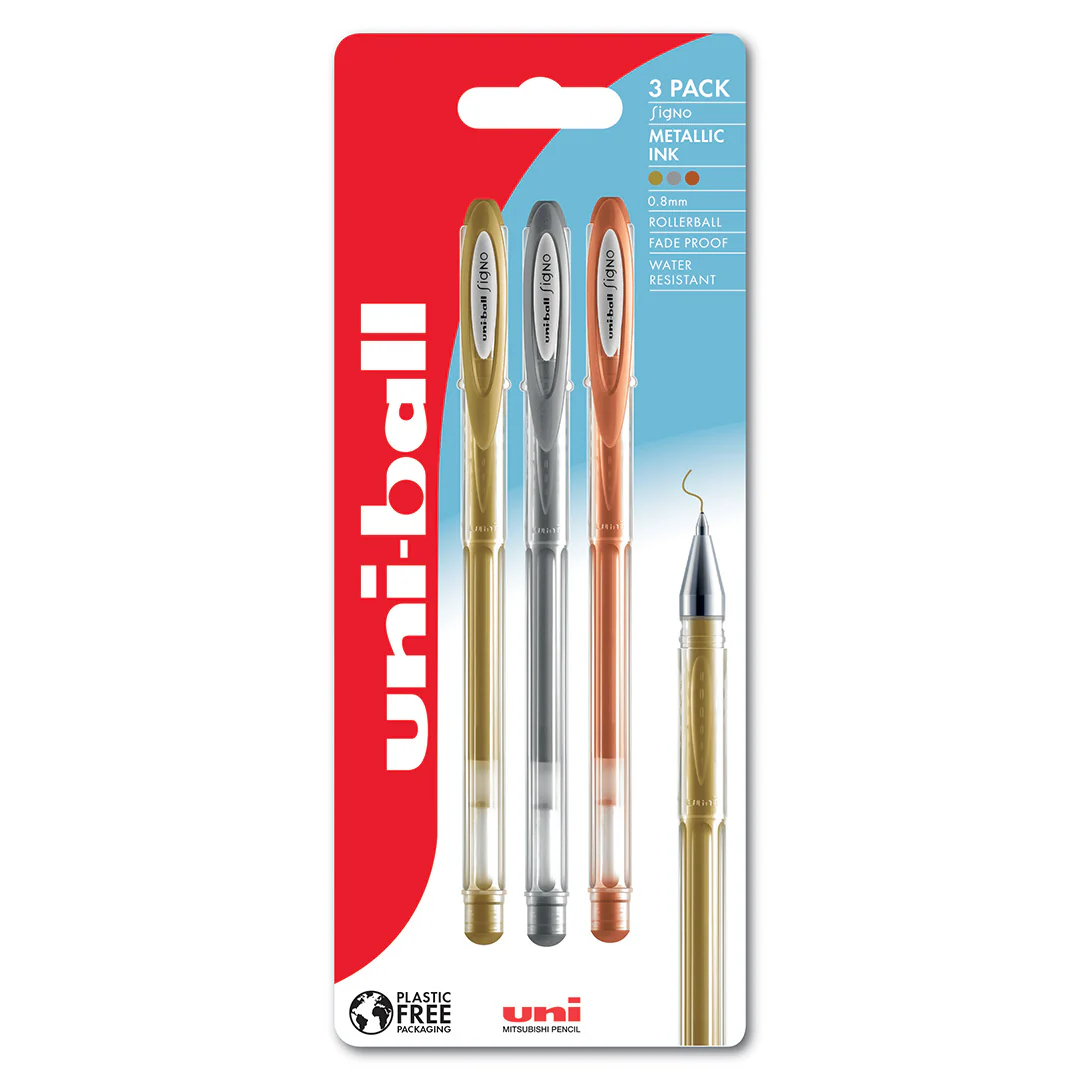 Uni-ball Um-120NM Signo Metallic Gel Rollerball Pen Set Gold Silver Bronze