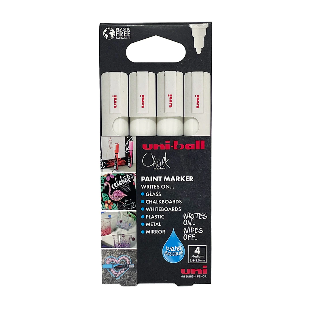 Uni Chalk Marker Pen PWE-5M Medium Bullet Tip Set of 4 - Image 2