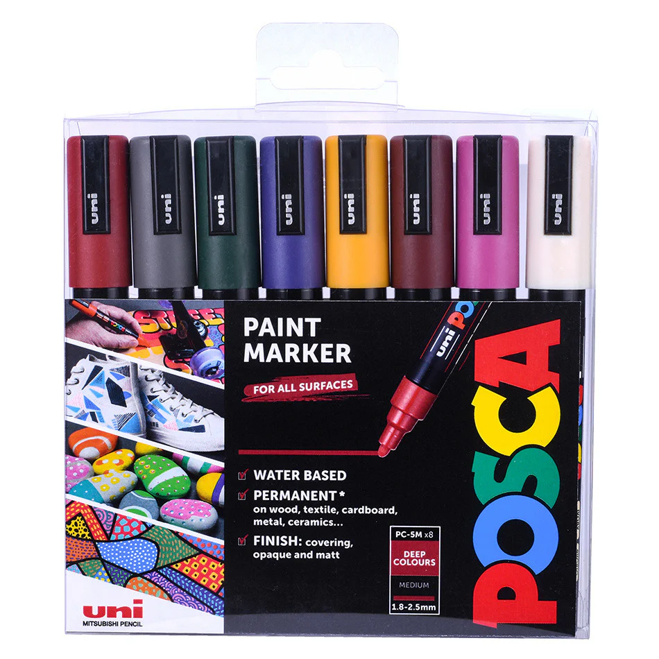 Uni POSCA Marker Pen PC-5M Medium Set of 8 Deep Colours