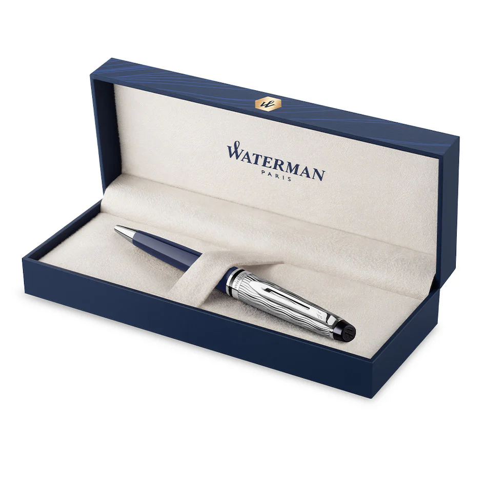 Waterman Expert Deluxe Ballpoint Pen Special Edition Blue with Chrome Trim - Image 4