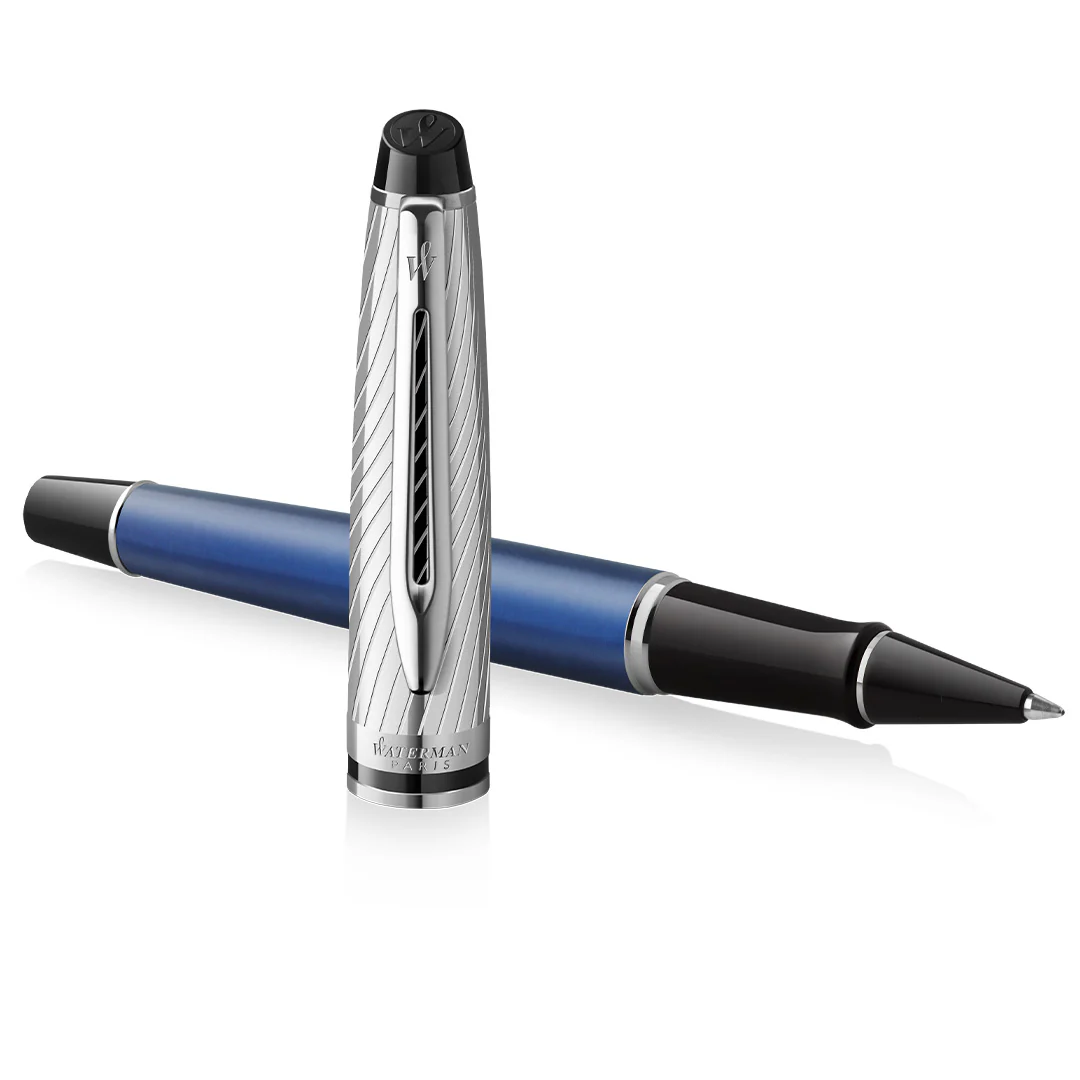 Waterman Expert Deluxe Rollerball Pen Metal & Blue Lacquer with Palladium Trim - Image 3