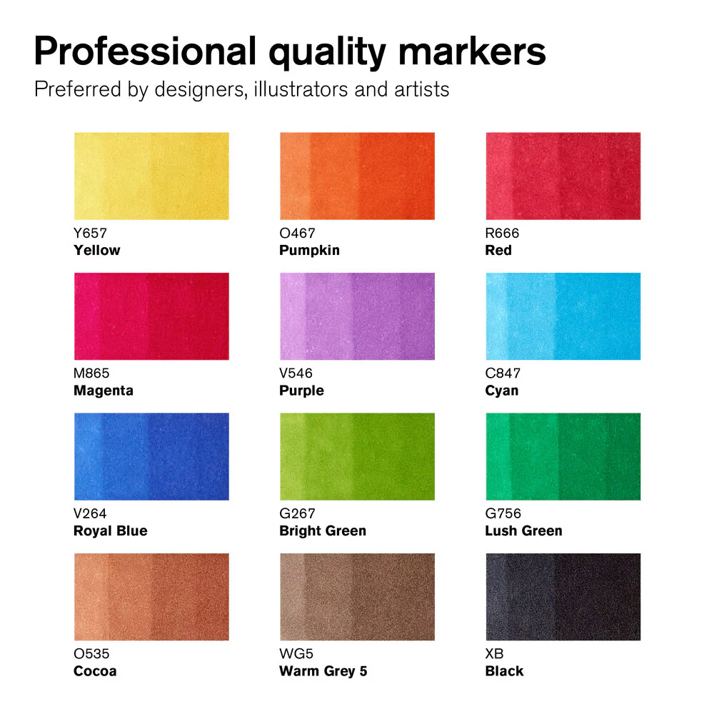 Winsor & Newton Promarker Brush Set of 12+1 Vibrant Tones - Image 2