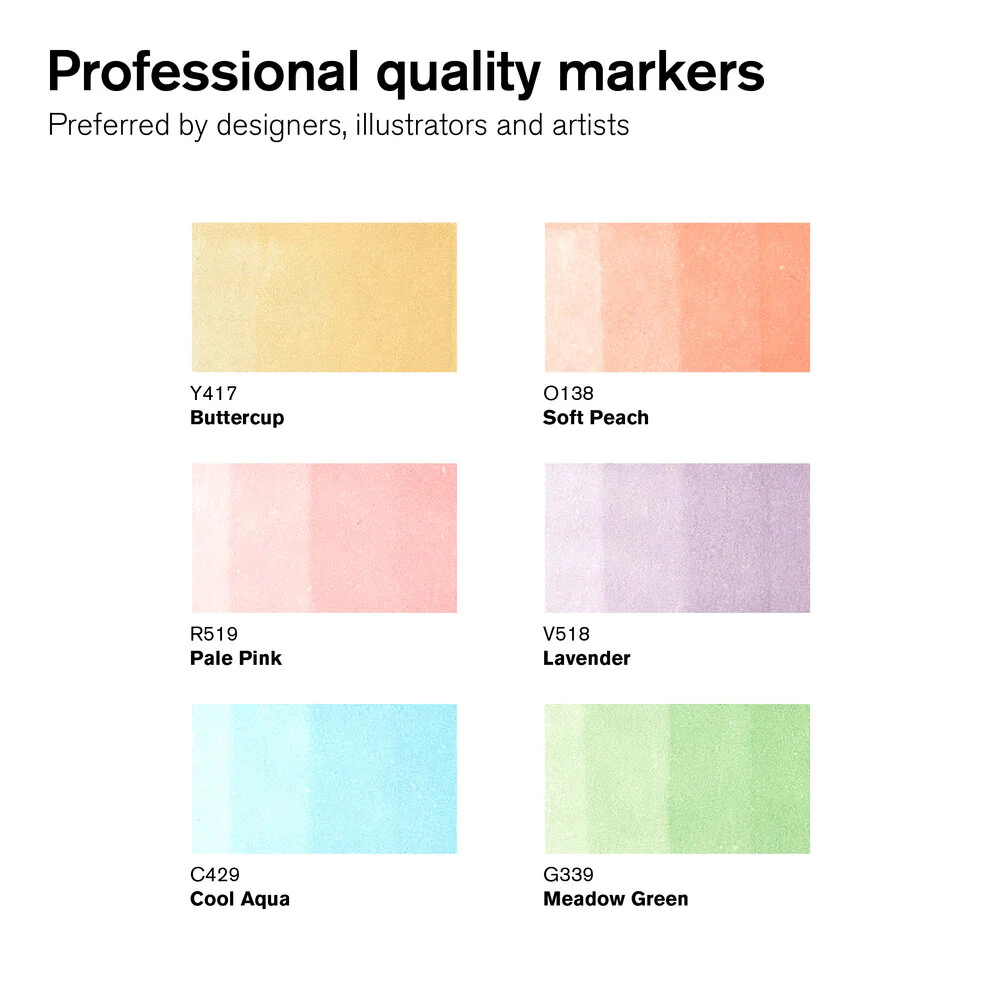 Winsor & Newton Promarker Brush Set of 6 Pastel Tones - Image 2