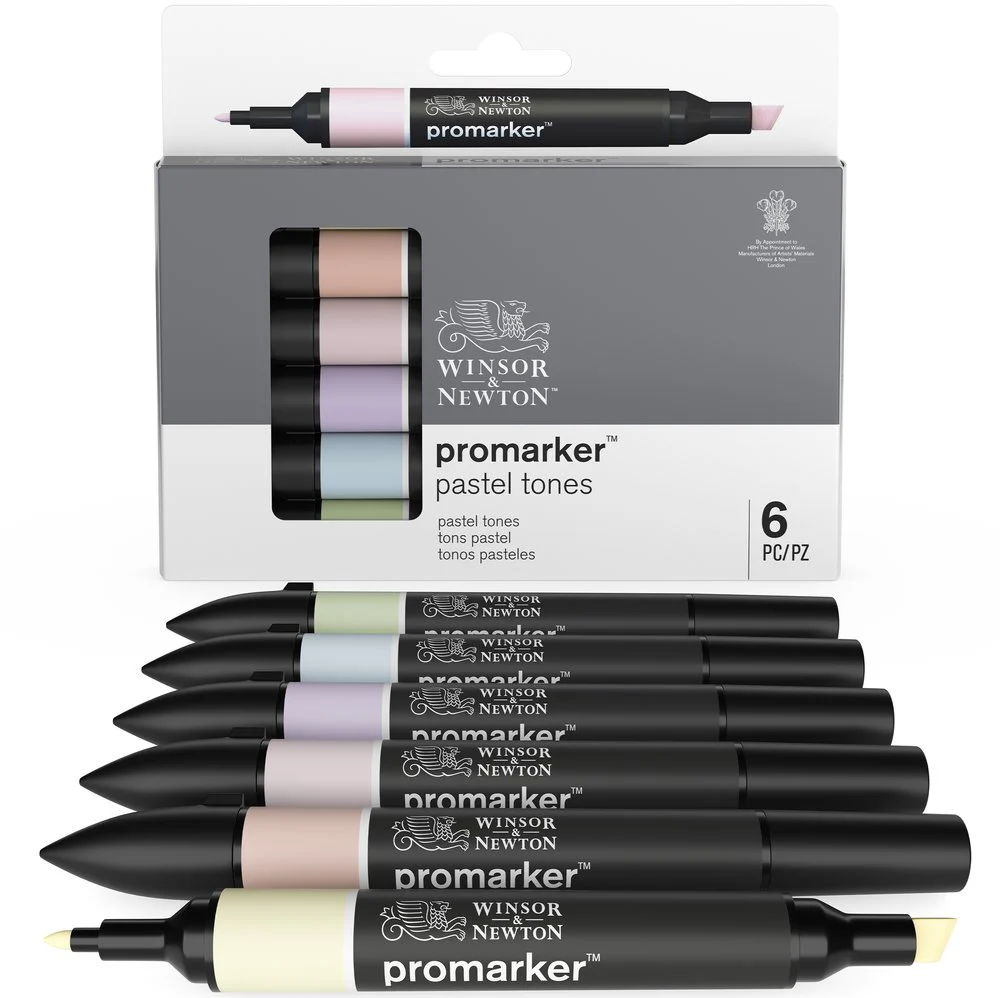 Winsor & Newton Promarker Brush Set of 6 Pastel Tones - Image 3