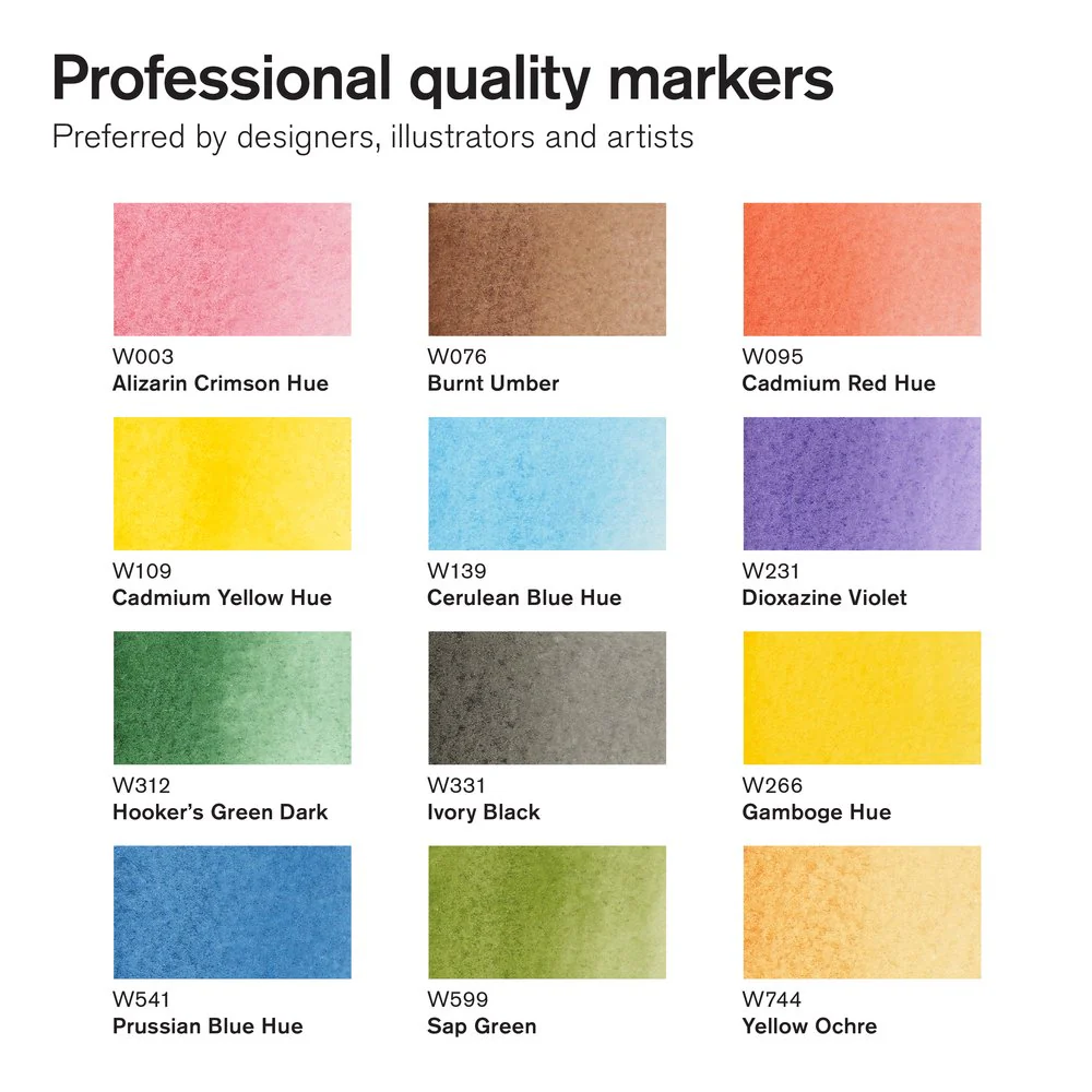 Winsor & Newton Water Colour Marker Set of 12 Basic - Image 2