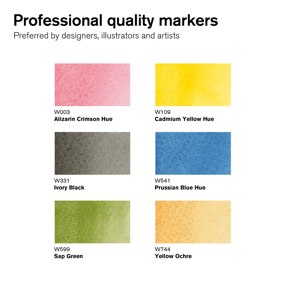 Winsor & Newton Water Colour Markers Set of 6 Basic - Image 2