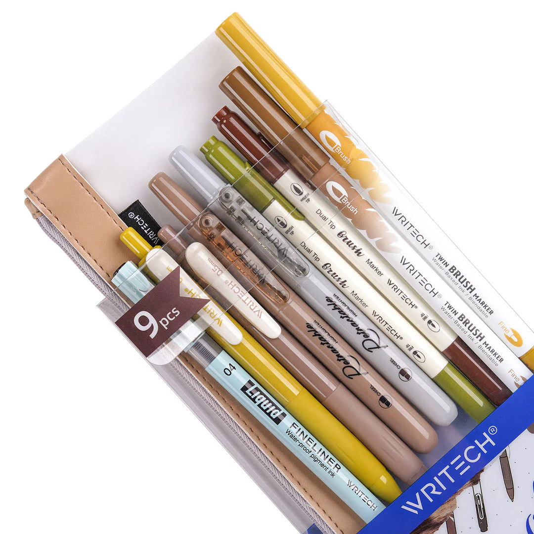 WRITECH 9 Piece Journal Kit with Pencil Case Earth Tones - Image 3