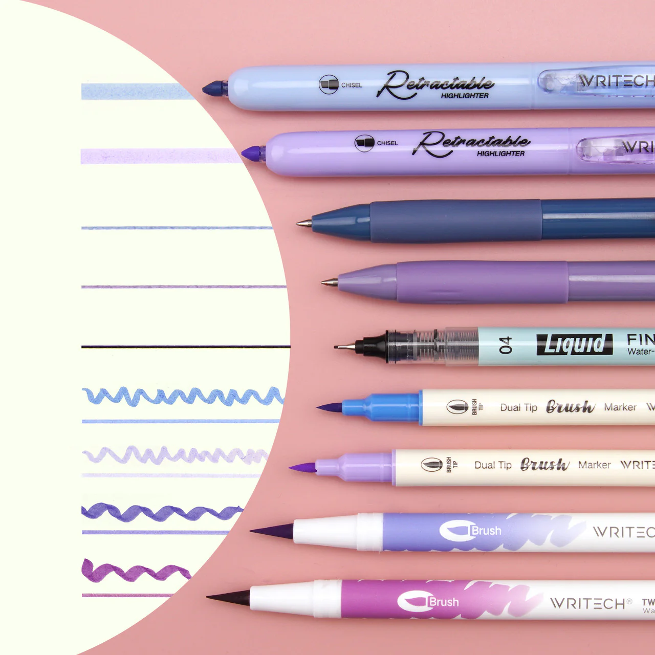 WRITECH 9 Piece Journal Kit with Pencil Case Purple and Blue - Image 3