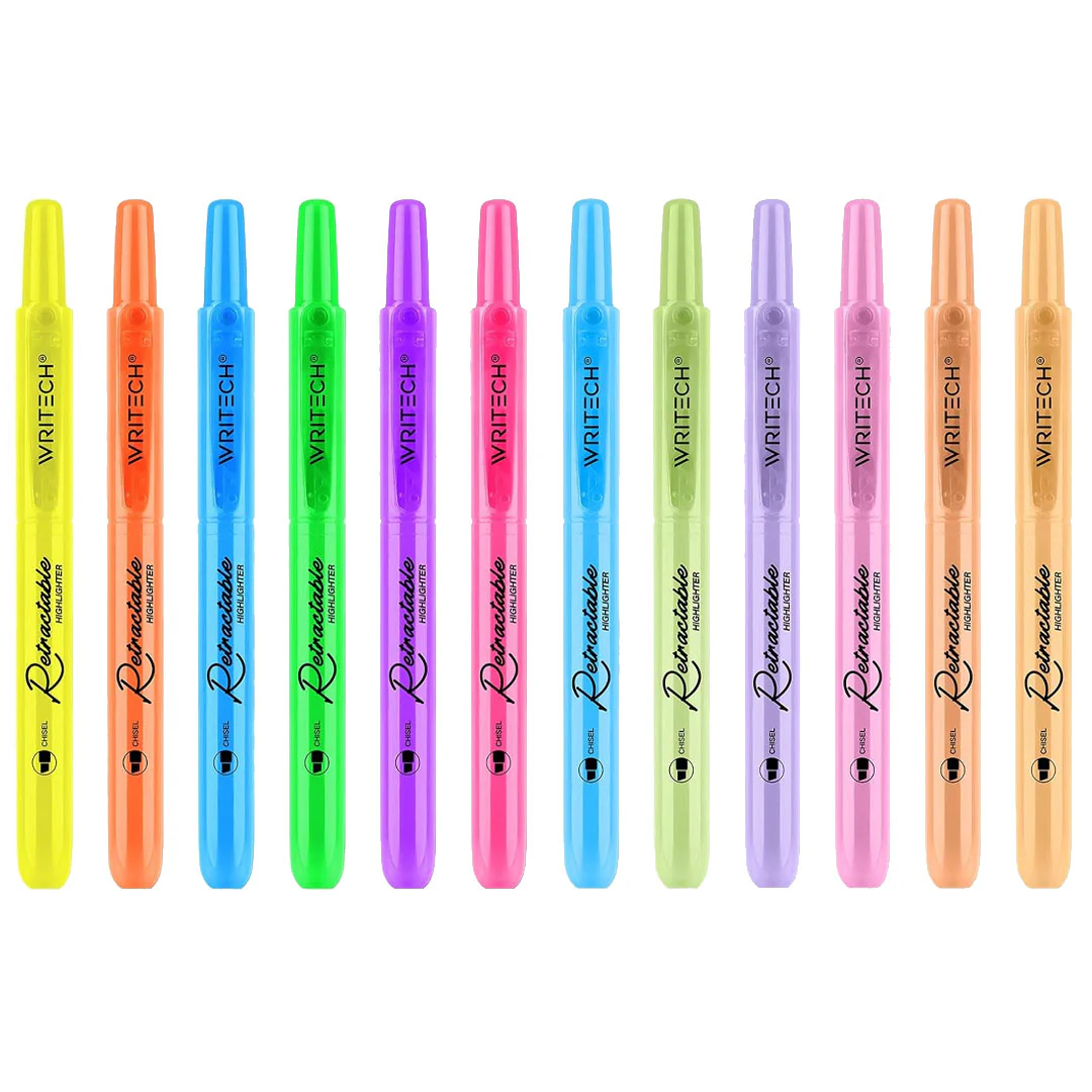 WRITECH Retractable Highlighters Set of 12 Neon and Pastel